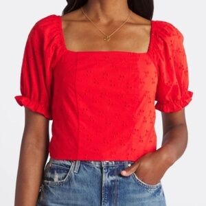 Mason and Belle Yesenia Back Tie Detail Eyelet Ruched Crop Тор Red XL NWT